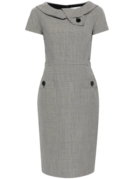 Vlněné oblekové šaty Christian Dior Pre-owned s pepito vzorem bílé