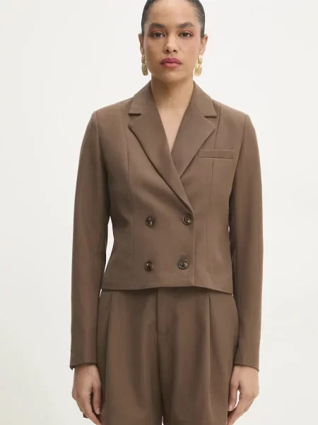 Answear Lab marynarka dwurzędowa gładka brązowy