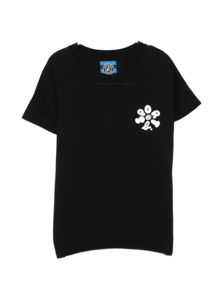 Haftowany top sportowy Sport B. By Agnès B. w kwiatki czarny