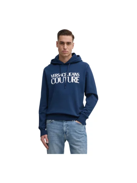 Versace Jeans Couture bluza granatowy z kapturem z aplikacją niebieska