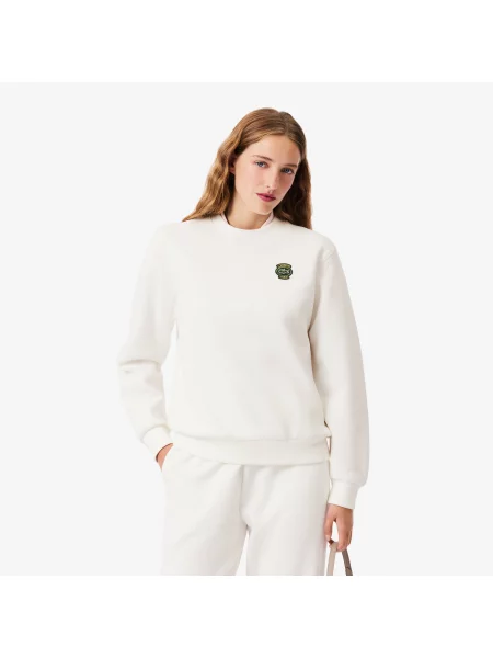 Lacoste Bluza Z Okrągłym Dekoltem I Naszywką biała