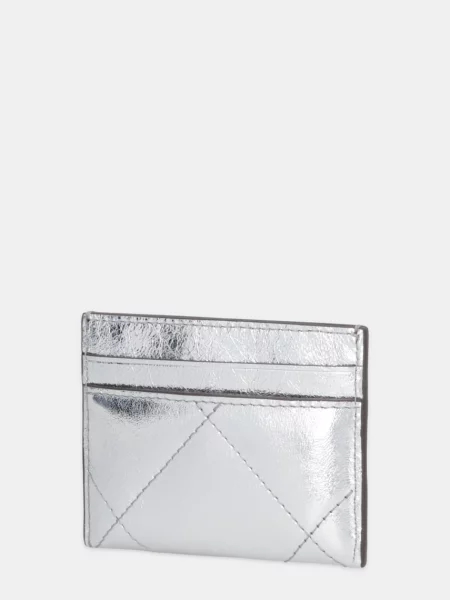 Tory Burch etui na karty skórzane Kira Diamond srebrny