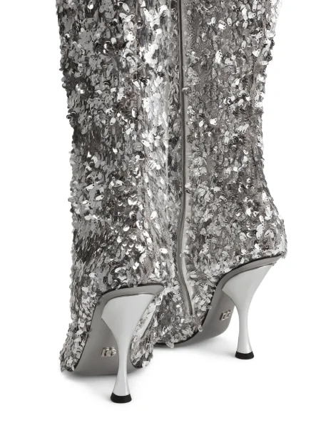 Botine Dolce & Gabbana cu paiete argintiu