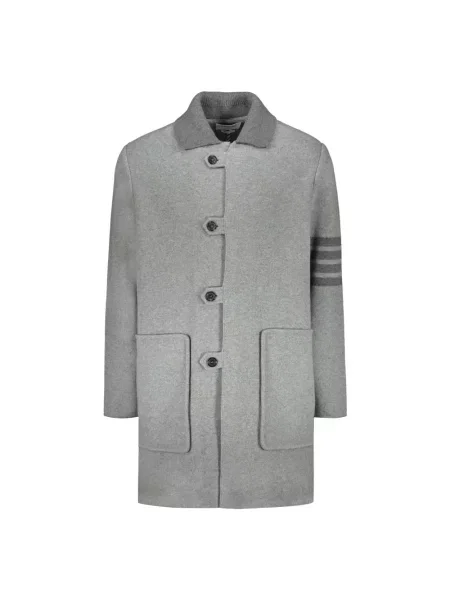 Płaszcz Thom Browne w paski z paskiem szary