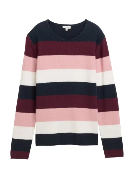 TOM TAILOR Pulover bleumarin / ciclam / roz alb