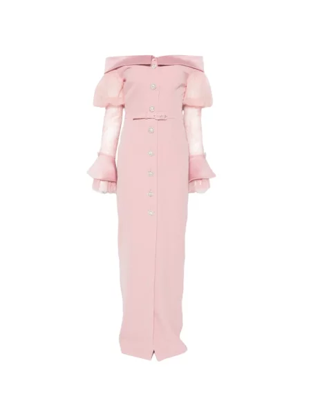 Rochie maxi Silk Love & Lace de mătase roz