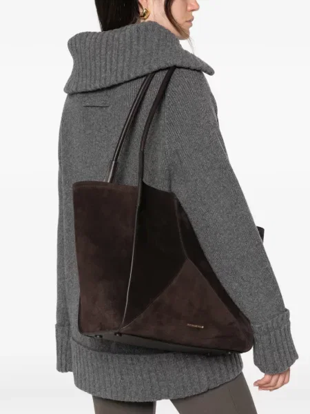 Geantă shopper Victoria Beckham din piele de căprioară maro