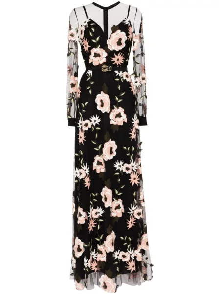 Rochie Elie Saab cu model floral din tul de costum negru