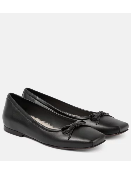 Kožené baleríny Brunello Cucinelli s korálky černé