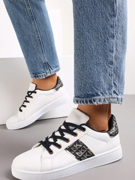 Sneakers Alb-Negri cu Siret și Inserții Danthe alb
