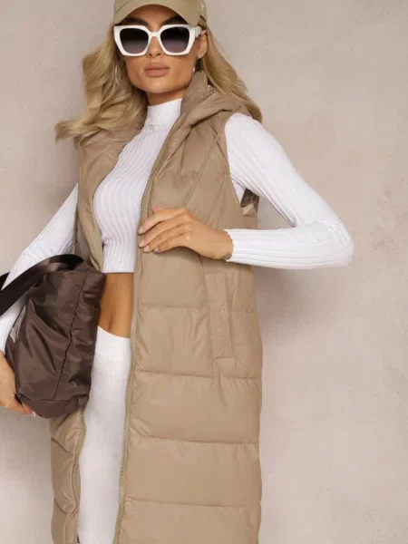 Vestă lungă închis matlasată cu dublu Wetessa bej