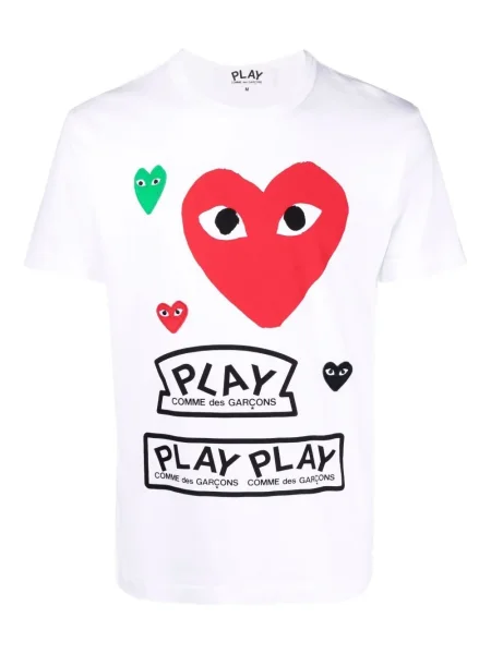 Tricou Comme Des Garcons Play cu imagine cu motiv cu inimi alb