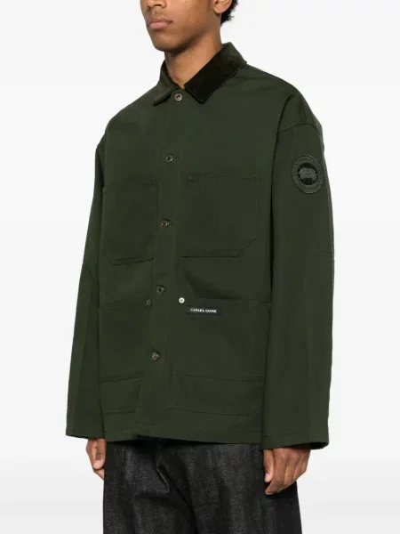 Gulerat palton Canada Goose de catifea cord verde