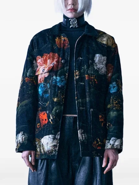 Geacă R13 cu model floral cu imagine negru