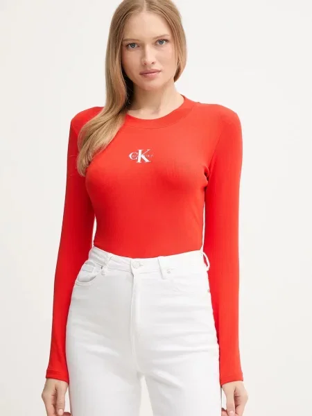Majica z dolgimi rokavi Calvin Klein Jeans rdeča