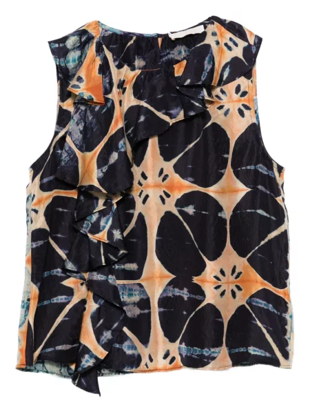 Bluză Ulla Johnson de mătase cu model floral cu imagine albastru