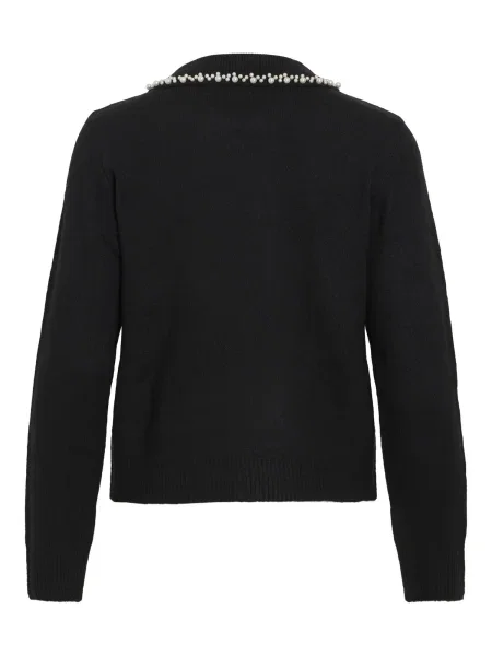 VILA Pulover negru / perlat alb