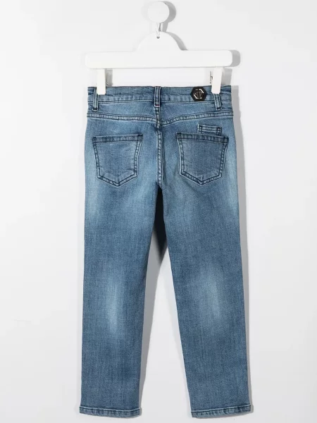 Jeansy straight leg dziecięce Philipp Plein niebieskie