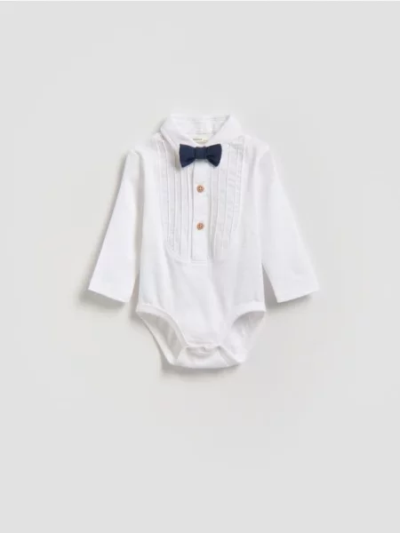 Reserved Body elegant cu papion alb