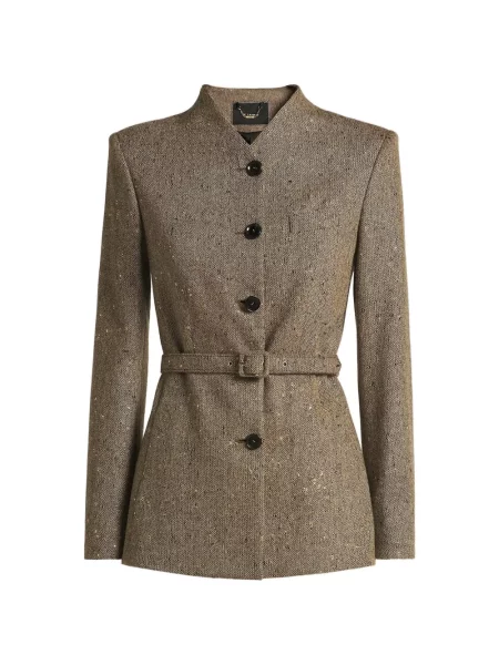 Cu centură geacă Kiton din tweed maro
