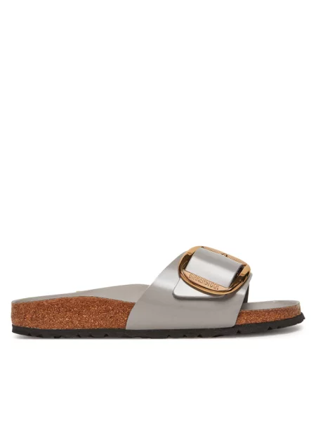 Klapki Birkenstock skórzane na sprzączkę szare