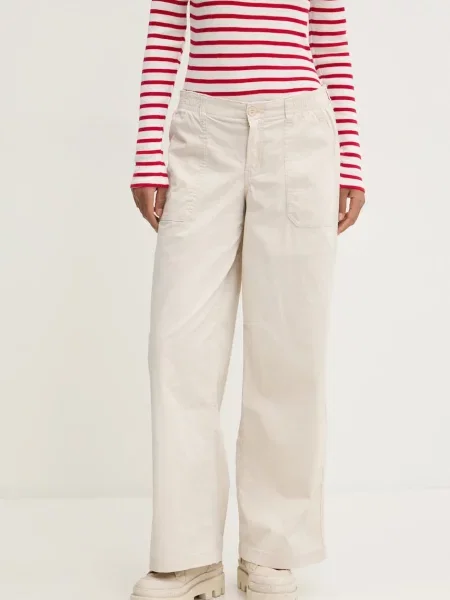 Hlače Hollister Co. za žene ravni kroj visoki struk bež