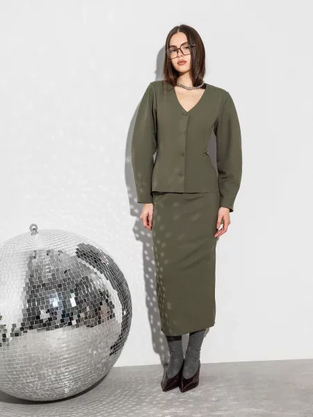 Спідниця міді Romashka Арнедо віскоза/поліестер хакі