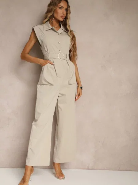 Kombinezon Taliowany Ozdobiony Cyrkoniami i Lumevarae beżowy