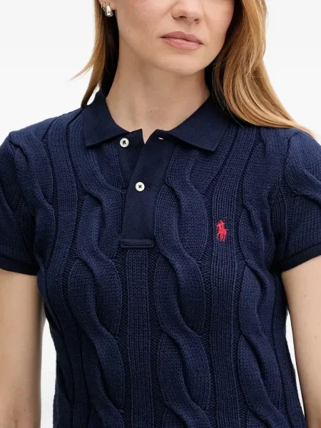 Tricou Polo Ralph Lauren tricotate cu decolteu în V lung verde