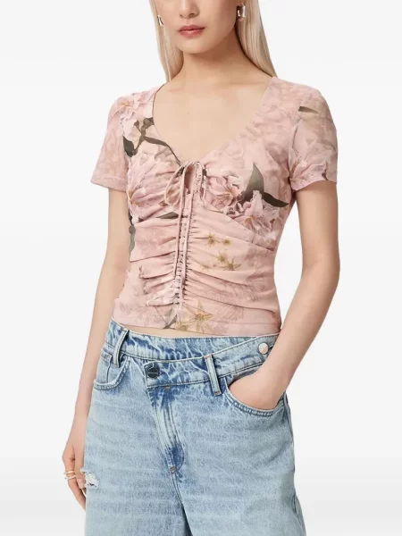 Tricou Allsaints cu model floral cu imagine roz