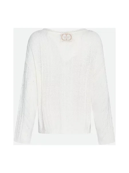 Dzianinowy sweter Twinset z logo niebieski
