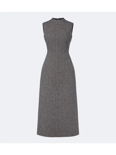 Rochie midi Maison Margiela de lână cu model herringbone gri
