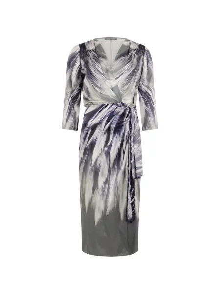 Rochie midi Alberta Ferretti din satin cu imagine cu imprimeu abstract gri