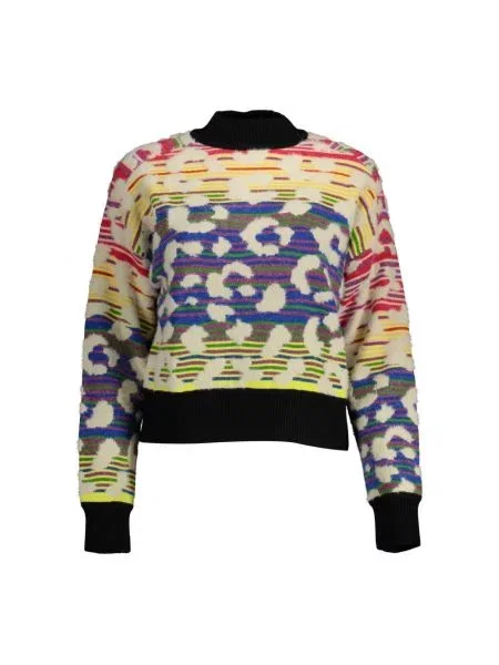 Dzianinowy sweter Desigual z nadrukiem w panterkę czarny