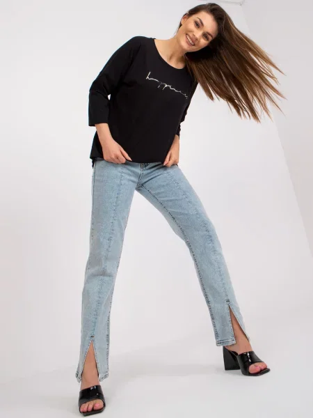 Casual bluza Fashionhunters z okroglim izrezom obrezano črna