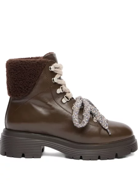 Botine Stuart Weitzman cu șireturi din dantelă maro