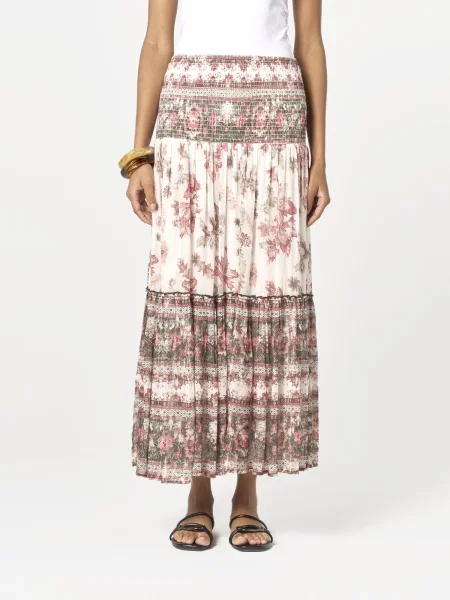 KOROSHI Fustă kaki / roz / roz pal alb