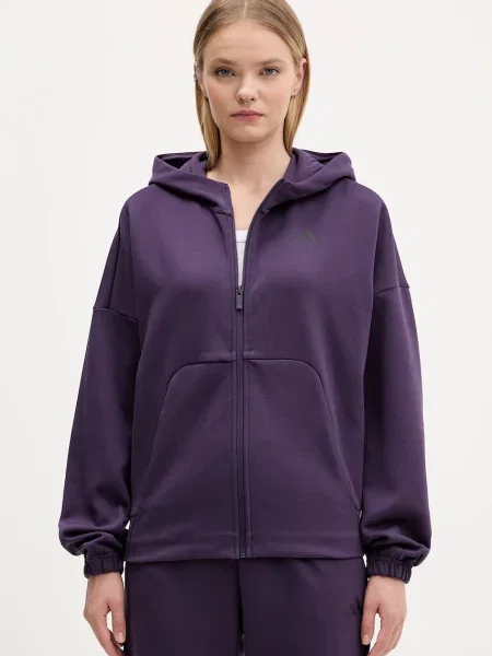 Adidas bluza Future Icons z kapturem z nadrukiem fioletowy