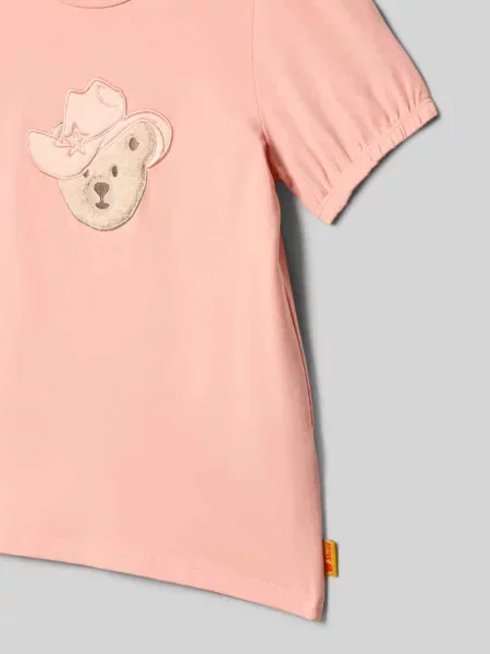 T-shirt o kroju regular fit z wyhaftowanym logo Steiff różowa