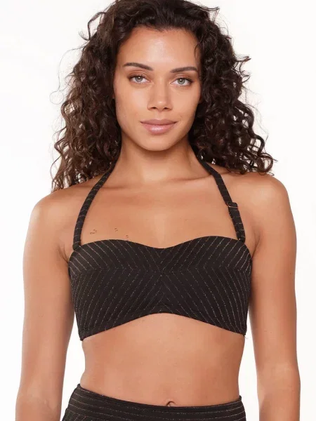 Купальный лиф балконет с уплотненной чашкой чорний