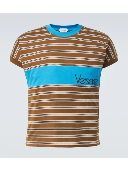 Tricou Versace cu dungi cu autograf maro