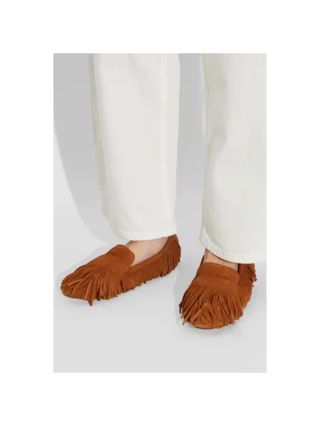 AllSaints mokasyny zamszowe Sandy Fringe Loafer brązowe