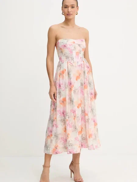 Bardot sukienka midi rozkloszowana beżowy