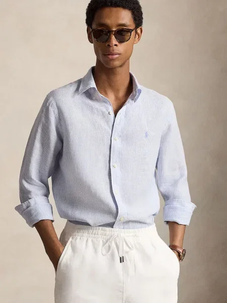 Polo Ralph Lauren cămașă pentru bărbați din in alb