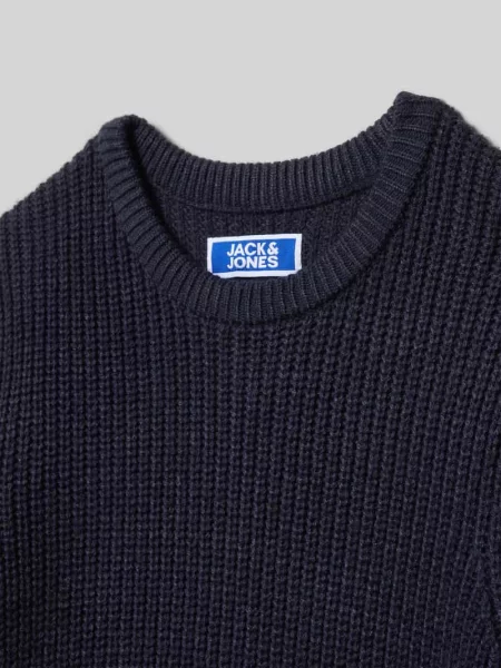 Sweter o kroju relaxed fit z efektem dzianiny model ‘Kaito’ Jack & Jones granatowy
