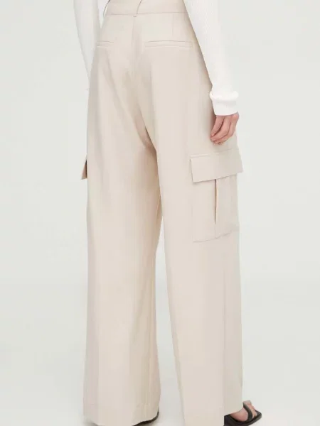 Kalhoty s příměsí vlny Herskind Louise jednoduché high waist béžová