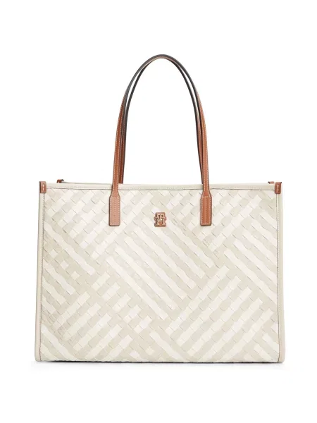 Tommy Hilfiger Geantă shopper TH CITY cu adaos de piele alb