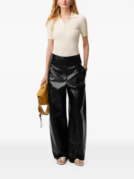 Cu centură pantaloni Ami Paris din piele negru