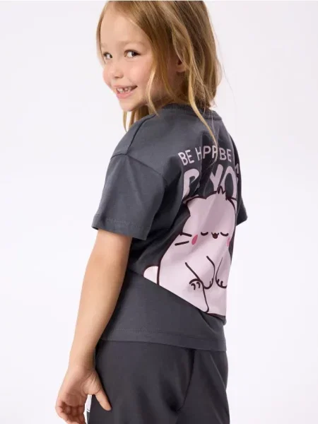 Reserved Tričko s potlačou Pembe the Pink Cat tmavosivá ružová