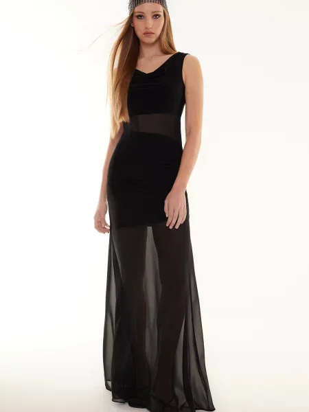 Lung rochie de seară Trendyol tricotate eleganta negru
